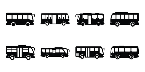 bus side silhouette icon set. Transport symbol and Vector illustration.