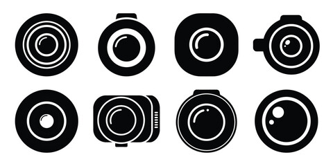 camera lens silhouette icon set. Transport symbol and Vector illustration.