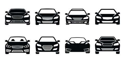 car front silhouette icon set. Transport symbol and Vector illustration.