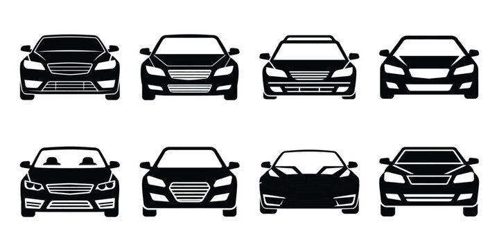 car front silhouette icon set. Transport symbol and Vector illustration.