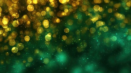 abstract blur bokeh banner background gold bokeh on defocused emerald green background