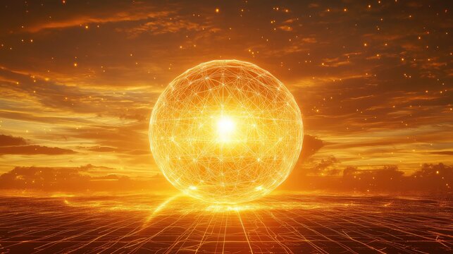 Glowing network sphere generating digital energy connection