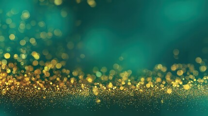 abstract blur bokeh banner background gold bokeh on defocused emerald green background