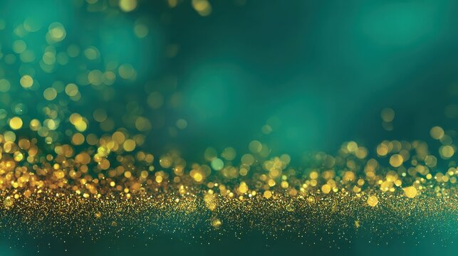 abstract blur bokeh banner background gold bokeh on defocused emerald green background