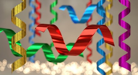 A colorful array of streamers against a neutral background.