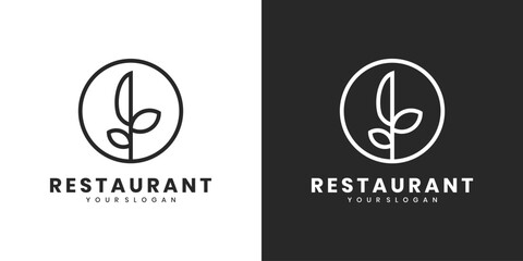 Vegan restaurant logo design with knife and leaf icon