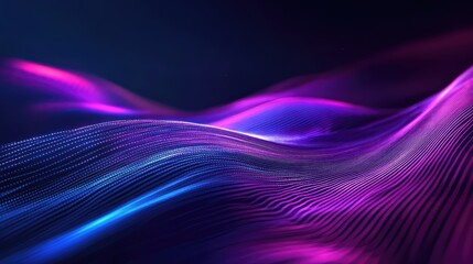 Digital data waves flowing purple and blue neon particles