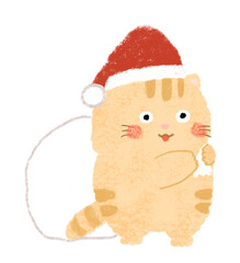 サンタの帽子をかぶった猫　クレヨンタッチ