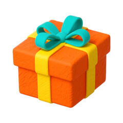 Bright Orange Clay Gift Box with Yellow Ribbon and Teal Bow