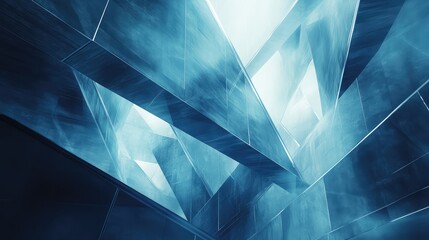 Abstract blue geometric architecture with modern light structures