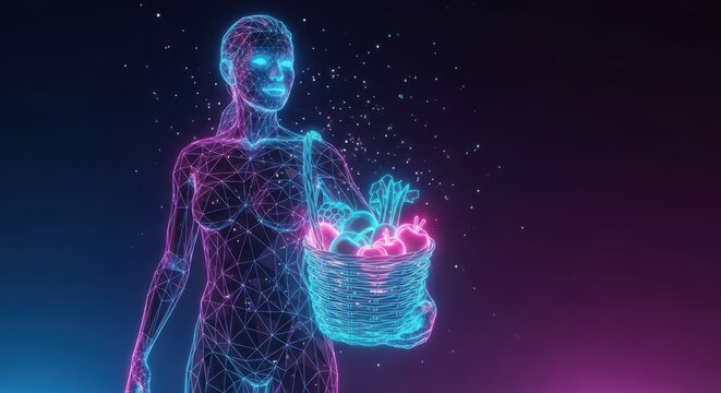 Futuristic human body scan hologram with glowing heart medical technology abstract