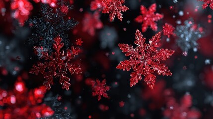 festive red snowflake cascade glowing holiday backdrop banner copy space winter design