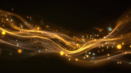 Golden glowing waves flowing with shimmering particles background