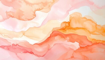 Soft, flowing watercolor design featuring layers of pink, peach, and orange hues creating abstract, ethereal forms