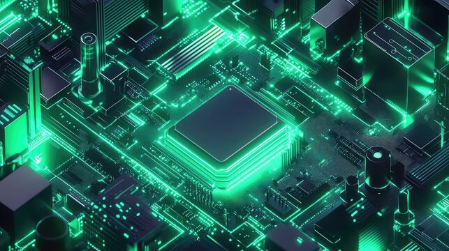 Central processing unit glowing on abstract circuit board