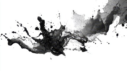 Obraz premium Abstract black paint splashes on white background create dynamic art scene showcasing movement and energy
