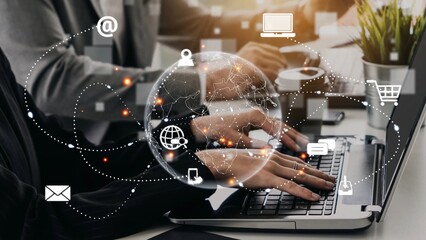 Visualization of global digital communication and online across multiple platforms, including global network, digital network, communication network, and online network. Marrow