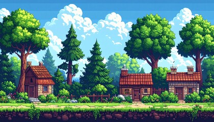 Vintage Pixel Art Set of Environment Assets for Video Games. Explore a collection