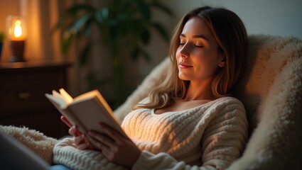 Woman reading cozy chair
