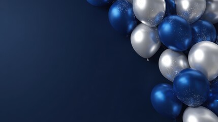 blue and silver balloons on a dark navy backgroundminimalistic layout with space for text creates a festive yet sophisticated mood perfect for birthday new year anniversariesevents or invitations