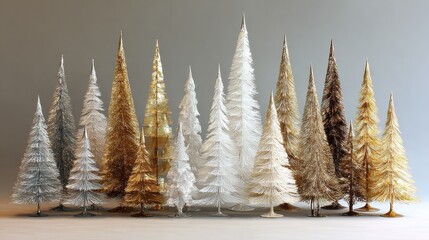 modern minimalist artificial christmas trees in metallic tones for a stylish holiday display