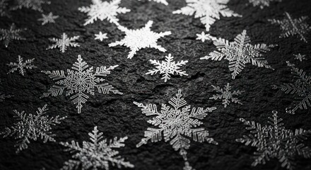 Snowflakes on a black background.