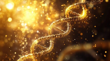 Golden dna helix structure representing genetic science research