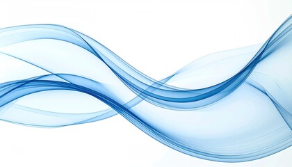 Abstract curves flow gracefully in shades of blue against a clean, bright white background, suggesting serenity