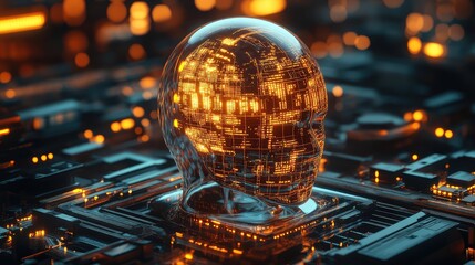 Artificial intelligence brain processing data on circuit board