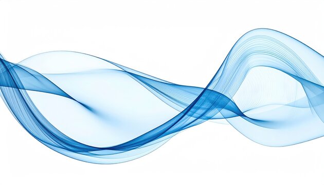 Flowing blue waves dance across a white backdrop, creating a sense of motion and serene lightness