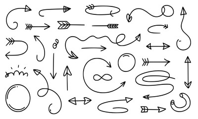Hand Drawn Arrow Doodle Set, Sketchy Marker Arrows, Pointer, Scribble, Annotation, and Directional Design Elements Vector Collection