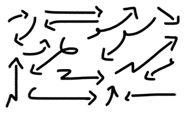 Line stroke: arrow, crayon, pastel pencil, chalk color.  Draw a kid-friendly arrow icon with chalk, pastel colors, and a pencil feel.  Grunge crayon pencil brush direction elements produced by hand.  