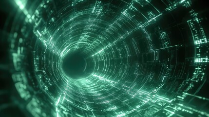 Digital data flowing through abstract illuminated tunnel