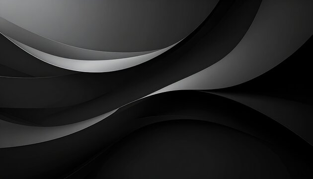 Wavy, monochromatic ribbons interweave, creating depth and dynamic flow through shades of gray and black abstract shapes - Powered by Adobe