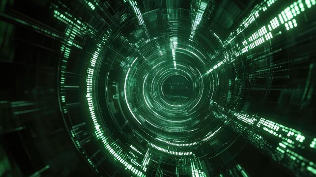 Digital tunnel with green light data stream - Powered by Adobe