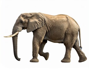 Fototapeta premium African Elephant Side View Isolated on White. The animal is seen walking. PNG file 