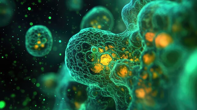 Microscopic cells structure multiplying in biological environment