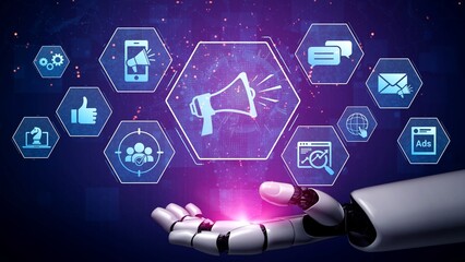 AI-generated visual showing digital marketing strategy with megaphone and engagement tools Marrow