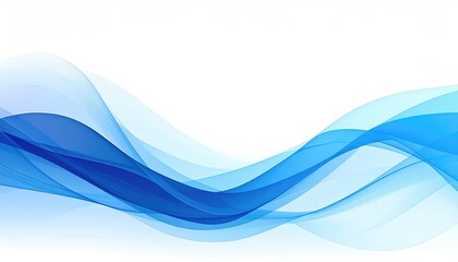 Abstract curving layers of blue gradient wave-like shapes flow against a white background, evoking fluidity and motion