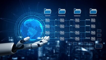AI managing task workflow system, tracking document progress, analyzing productivity levels, and automating the status flow across structured project stages. Marrow