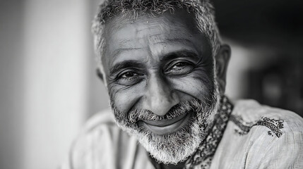Fototapeta premium indian senior man smiling with friendly expression representing wellbeing and positive lifestyle