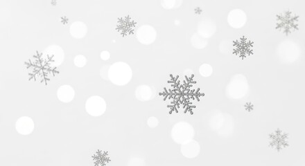 Silver snowflakes falling against a white background.