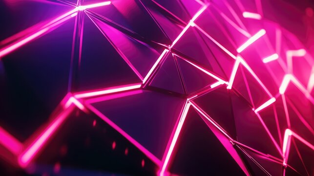 Abstract geometric triangles glowing with neon pink light