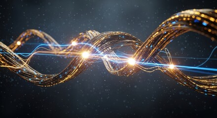 Abstract futuristic dna strand glowing with cybernetic energy and lights