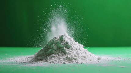 Powder settles on green surface after being scattered in a burst during a playful experiment or demonstration in a lab setting
