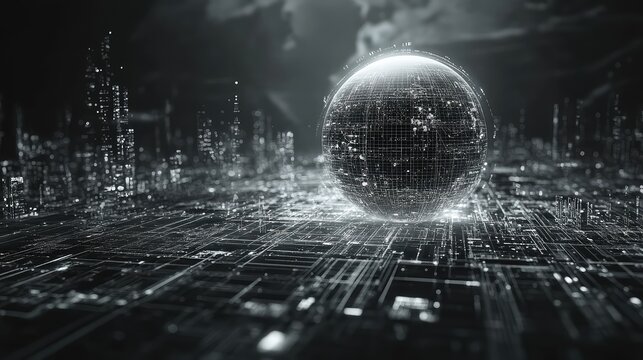 Digital globe connecting data in abstract city network - Powered by Adobe