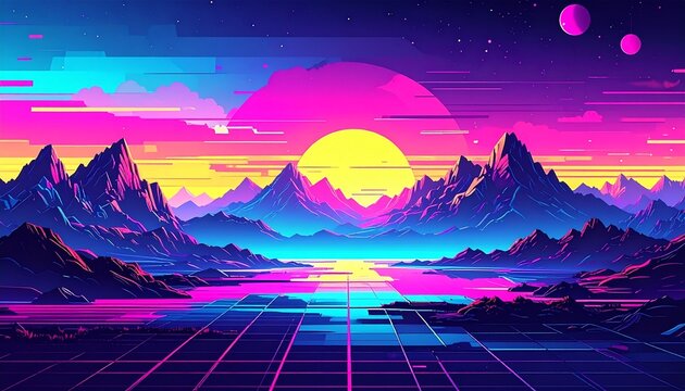 4k seamless looped VJ animation of Vibrant abstract glitch art in neon pink yellow - Powered by Adobe