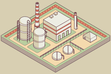 Aerial view of chemical processing units, ideal for energy, extraction, or industrial-themed promotions