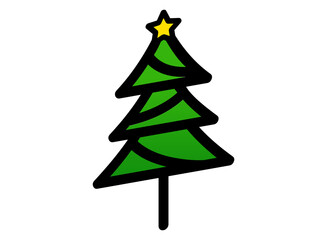 A stylized christmas tree with a yellow star on top against a Transparent background in a simple design . PNG