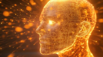 Artificial intelligence glowing human head with circuit pattern